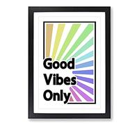 Good Vibes Only Rainbow Typography Framed Print | A2 Black Framed Wall Art | Ready to Hang | Modern Positive Affirmations Picture | Living Room Bedroom Lounge Office
