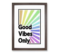Good Vibes Only Rainbow Typography Framed Print | A2 Walnut Framed Wall Art | Ready to Hang | Modern Positive Affirmations Picture | Living Room Bedroom Lounge Office