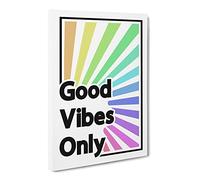 Good Vibes Only Rainbow Typography Quote Canvas Print | Gallery Wrapped 30mm Frame Wall Art | 20x14 inches | Ready to Hang | Modern Typography Picture | Living Room Bedroom Lounge Office