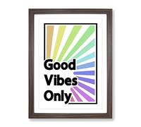 Good Vibes Only Rainbow Typography Quote Framed Print | A2 Walnut Framed Wall Art | Ready to Hang | Modern Positive Affirmations Picture | Living Room Bedroom Lounge Office