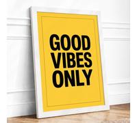 Good Vibes Only Typography Framed Wall Art Print A3 (42×29.7cm) White, Wall Decor for Living Room, Bedroom, Office & Home, Ready to Hang, Art Gift