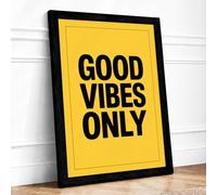 Good Vibes Only Typography Framed Wall Art Print A4 (29.7×21cm) Black, Wall Decor for Living Room, Bedroom, Office & Home, Ready to Hang, Art Gift