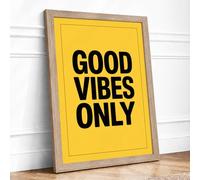 Good Vibes Only Typography Framed Wall Art Print A4 (29.7×21cm) Oak, Wall Decor for Living Room, Bedroom, Office & Home, Ready to Hang, Art Gift