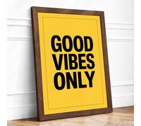 Good Vibes Only Typography Framed Wall Art Print A4 (29.7×21cm) Walnut, Wall Decor for Living Room, Bedroom, Office & Home, Ready to Hang, Art Gift
