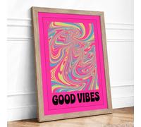 Good Vibes Swirl Retro Framed Wall Art Print A1 Oak