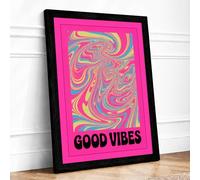 Good Vibes Swirl Retro Framed Wall Art Print A4 Black