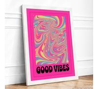 Good Vibes Swirl Retro Framed Wall Art Print A4 White