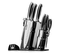 GOODA 9-Piece Chef’s Stainless Steel Knife Set with Rotating Acrylic Knife Block, Sharp, Non-Stick Coating, Knife Block Set, for Kitchen, with Sharpener, for Cutting, Dicing, Chopping