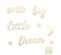 Goodangie00 Wooden Moon and Stars Nursery Decor One Big Little Dream Wall Art Reading Corner Sign for Nursery Home Kids Room Family Bookshelf Birthday DIY Decoration Baby Gift