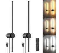 GOODATE Wall Sconces Set of Two with Remote, Stepless Colors 3000K-6500K & Stepless Dimming, Hardwire or Plug-in, 180° Rotate, LED Black Plug in Wall Sconces with Timer & Night Light, 23.6 Inches