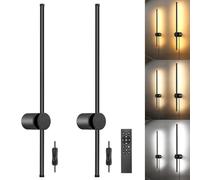 GOODATE Wall Sconces Set of Two with Remote, Stepless Colors 3000K-6500K & Stepless Dimming, Hardwire or Plug-in, 180° Rotate, LED Black Plug in Wall Sconces with Timer & Night Light, 23.6 Inches