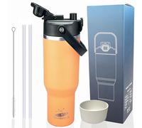 Goodatech 32oz Travel Mug, Stainless Steel Thermal Mug, Vacuum Leakproof Tumbler, BPA-Free, Double Wall, Flip-up Straw, Easy to Carry for Travel, Gym and Office (Peach)