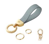 GOODAYY Genuine Leather Keychain, Cowhide Car Key Strap with Resistant Buckle and Extra Split Rings, Universal Key Ring Accessory for Men and Women with Unique Box (Golden, Grey)