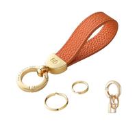 GOODAYY Genuine Leather Keychain, Cowhide Car Key Strap with Resistant Buckle and Extra Split Rings, Universal Key Ring Accessory for Men and Women with Unique Box (Golden, Orange)