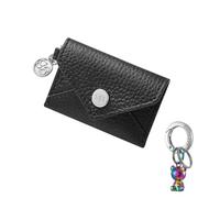 GOODAYY Genuine Leather Mini Coin Pouch, Jewelry Pouch Mini Coin Purse with Spring Ring Design, Portable AirTag Holder NFC Tag Key Fob Minimalism Accessories (6.8 x 4.5cm) (Silver, Black)