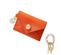 GOODAYY Genuine Leather Mini Coin Pouch, Jewelry Pouch Mini Coin Purse with Spring Ring Design, Portable AirTag Holder NFC Tag Key Fob Minimalism Accessories (6.8 x 4.5cm) (Golden, Orange)