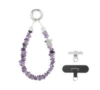 GOODAYY Phone Wrist Strap, Phone Lanyard Handmade Healing Gemstone Beaded Bracelet Style with 1 Metal and 1 Nylon Patch, Universal Accessories for Gift with Box (15cm) (Purple-Ring)