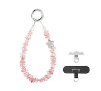 GOODAYY Phone Wrist Strap, Phone Lanyard Handmade Healing Gemstone Beaded Bracelet Style with 1 Metal and 1 Nylon Patch, Universal Accessories for Gift with Box (15cm) (Pink-Ring)