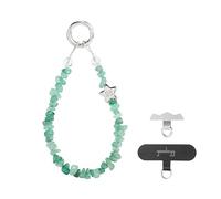 GOODAYY Phone Wrist Strap, Phone Lanyard Handmade Healing Gemstone Beaded Bracelet Style with 1 Metal and 1 Nylon Patch, Universal Phone Accessories for Gift with Box (15cm) (Green-Ring)