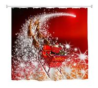 goodbath Christmas Shower Curtain,Santa Claus Sleigh Reindeer Waterproof Fabric Bath Curtains for Bathroom, 180cm x 180cm,Red