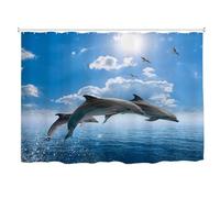 goodbath Extra Wide Shower Curtain 240x180cm, Dolphin Jumping from Ocean Sea Anti Mould Fabric Waterproof Bath Curtains for Bathroom with 24 Hooks
