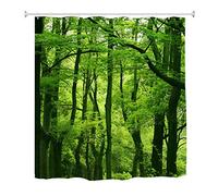 goodbath Green Forest Waterproof Fabric Bathroom Shower Curtain Set with Hooks, 72W by 72H