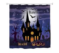 goodbath Halloween Shower Curtain, Forest Ghost Bat Castle Moon Spooky Tree Spider Web Horror Theme Waterproof Bath Curtains Bathroom, 180x180 cm, Purple