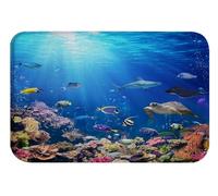 goodbath Memory Foam Bath Mat,Non Slip Bathroom Mat, Underwater Ocean World Super Absorbent Bath Rugs, 60x40cm, Blue