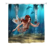 goodbath Mermaid Shower Curtain, Underwater Ocean Sea World Bathroom Shower Curtains with Hooks Waterproof Bath Curtain, 180 x 200 cm