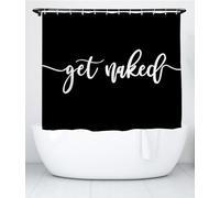 goodbath Short Shower Curtain Black, Get Naked Waterproof Bathroom Curtains Anti Mould Fabric Bath Curtains,180cm x 150cm Drop