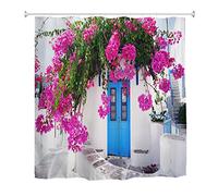 goodbath Shower Curtain 120x200, Traditional Greek House Fowers 3D Anti Mould Waterproof Stall Bath Curtains for Bathroom,Blue White