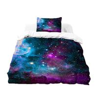 goodbath Single Duvet Cover Set, Outer Space Galaxy Universe 2 Piece Bedding Set with 1 Pillowcases,Purple Blue