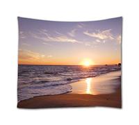 goodbath Small Tapestry, Ocean Beach Coast at Sunrise Time Fabric Wall Hangings Tapestries for Bed Room Living Room Dorm, 60 x 40 Inch, Orange Brown Golden