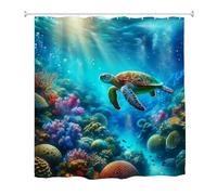goodbath Turtle Shower Curtain, Underwater Ocean Sea World Waterproof Fabric Bath Curtains for Bathroom Bathtub, 180 x 180 cm