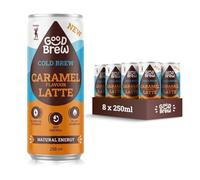 GoodBrew Cold Brew Iced Caramel Latte - Plant Based Oat Milk, Dairy Free - Low Sugar Iced Coffee Cans - Gut-Friendly Prebiotic Fibre and Essential Vitamins - 8x 250ml Cold Coffee