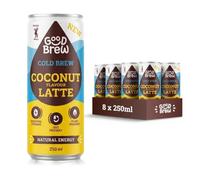 GoodBrew Cold Brew Iced Coconut Latte - Plant Based Oat Milk, Dairy Free - Low Sugar Iced Coffee Cans - Gut-Friendly Prebiotic Fibre and Essential Vitamins - 8x 250ml Cold Coffee