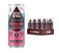 GoodBrew Cold Brew Iced Pistachio Latte - Plant Based Oat Milk, Dairy Free - Low Sugar Iced Coffee Cans - Gut-Friendly Prebiotic Fibre and Essential Vitamins - 8x 250ml Cold Coffee