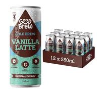 GoodBrew Cold Brew Iced Vanilla Latte 12x 250ml - Plant Based Cashew & Oat Milk, Dairy Free Flavoured Cold Coffee - Low Sugar Iced Coffee Cans - Gut-Friendly Prebiotic Fibre and Vitamins A, D & E