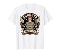 Goodbye 30s Biker Skeleton 30th Birthday Party Decoration Value Graphic T-Shirt, Men, White, L