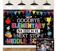 Goodbye Elementary School Next Stop Middle School Backdrop Primary School Graduation Background Congrats 5th Grade Graduation Party Banner Primary Classroom Decorations Supplies (94X70 inch (8x6FT))