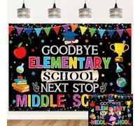 Goodbye Elementary School Next Stop Middle School Backdrop Primary School Graduation Party Background Congrats 5th Grade Graduation Decorations Banner (7X5FT (210x150cm))