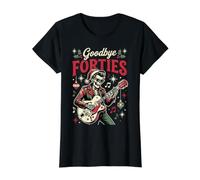 Goodbye Forties Rocker Skeleton Christmas 50th Birthday Xmas Value Graphic T-Shirt, Women, Black, XL