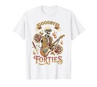 Goodbye Forties Skeleton Guitarist 40 Birthday Present Idea Value Graphic T-Shirt, Men, White, L
