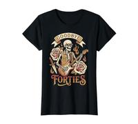 Goodbye Forties Skeleton Guitarist 40 Birthday Present Idea Value Graphic T-Shirt, Women, Black, XL
