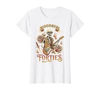 Goodbye Forties Skeleton Guitarist 40 Birthday Present Idea Value Graphic T-Shirt, Women, White, S