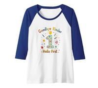 Goodbye Kinder Hello First Graduation Celebration Raglan Baseball Tee, Women, Royal Blue/White, L