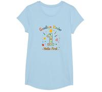 Goodbye Kinder Hello First Graduation Celebration T-Shirt, Girls, Baby Blue, Large