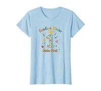 Goodbye Kinder Hello First Graduation Celebration T-Shirt, Women, Baby Blue, XL