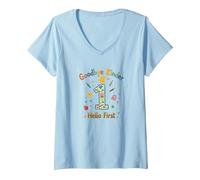 Goodbye Kinder Hello First Graduation Celebration V-Neck T-Shirt, Women, Baby Blue, S