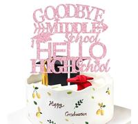 Goodbye Middle Hello High School Cake Topper, Next Stop High School Out 5th Grade Hello 8th Grade Cake Decorations, Glittery Class of 2026 Graduation Party Decorations, Pink Glitter